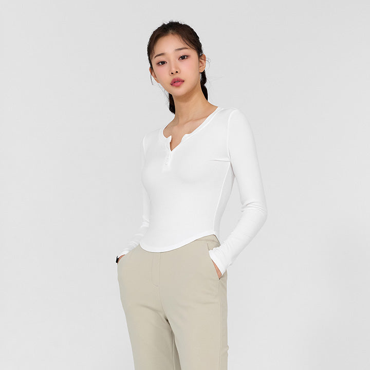 Soft Ribbed Button Long Sleeve